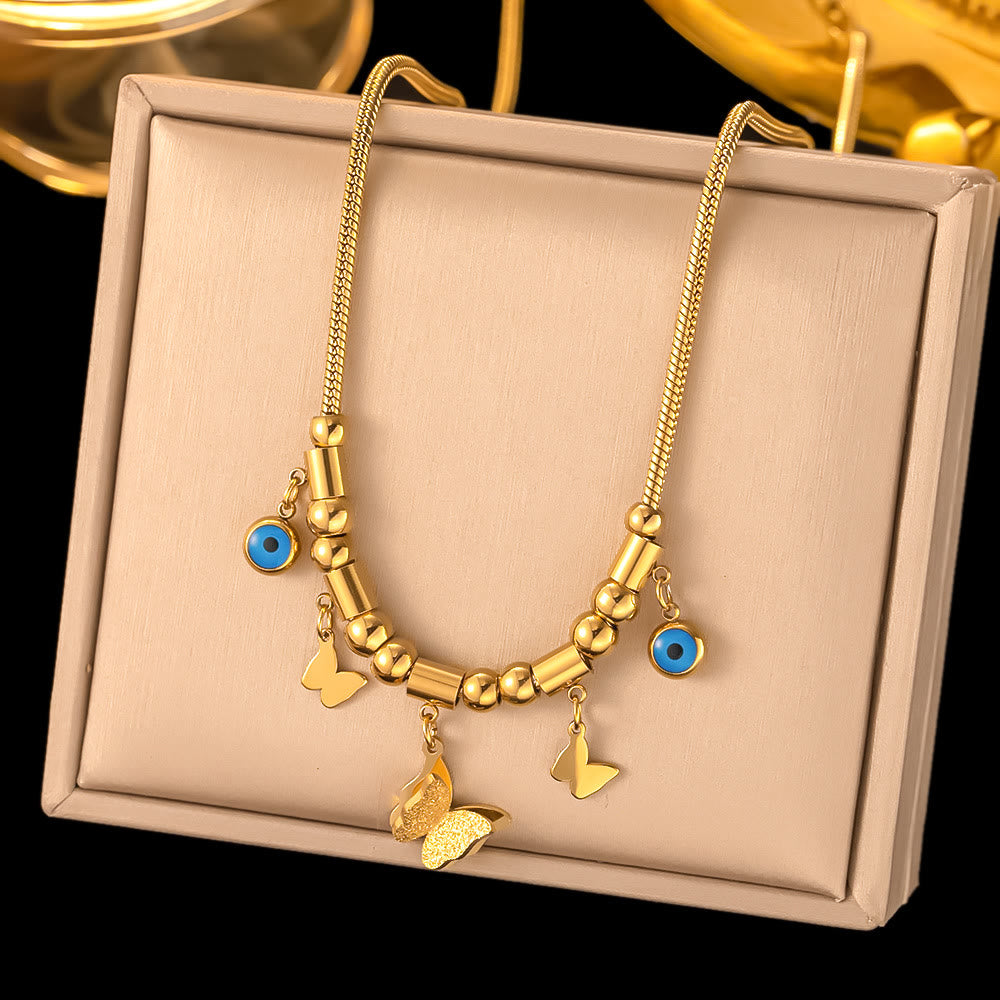 Collier bracelet enroulé fantaisie mauvais œil turquoise doré Olivenorma