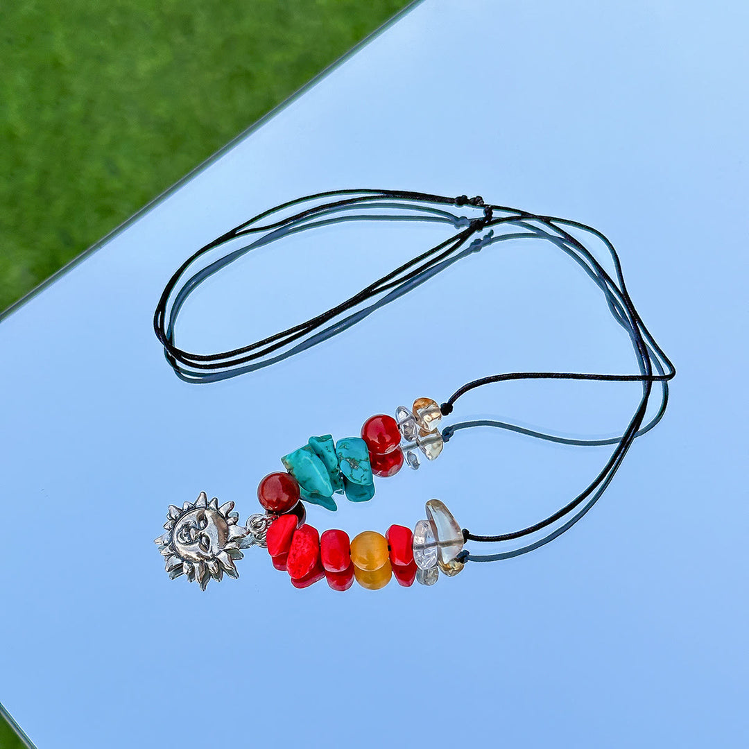 Collier en cuir et fil ciré avec pompon papillon en pierre naturelle Olivenorma