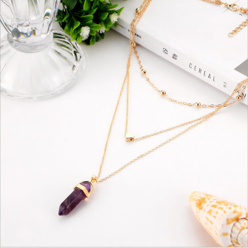 Collier en pierres précieuses hexagonales en cristal naturel
