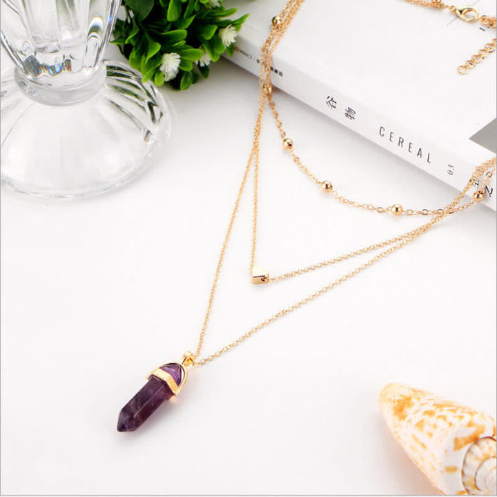 Collier en pierres précieuses hexagonales en cristal naturel
