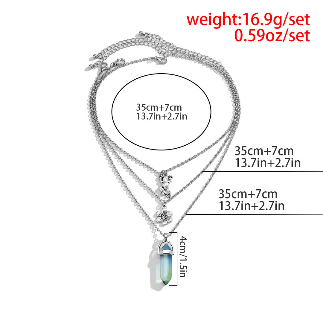 Ensemble de collier avec pendentif en forme de grenouille et fleur en cristal artificiel électroplaqué Olivenorma