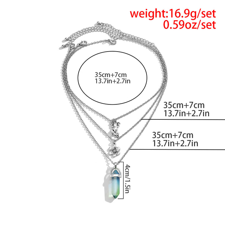 Ensemble de collier avec pendentif en forme de grenouille et fleur en cristal artificiel électroplaqué Olivenorma