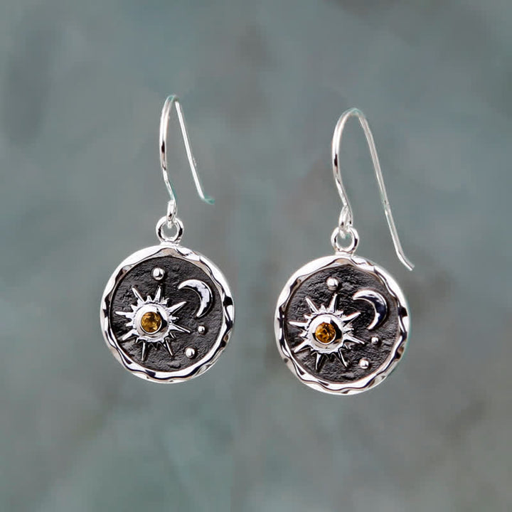 Boucles d'oreilles Olivenorma Bohemia Citrine Soleil et Croissant de Lune