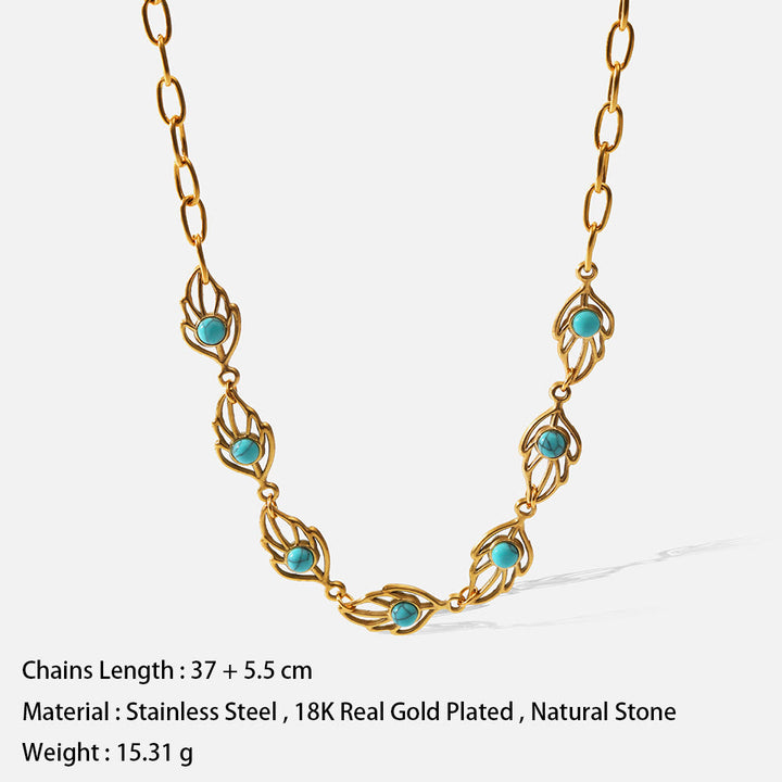 Collier en acier inoxydable 18 carats en forme de feuille de turquoise Olivenorma