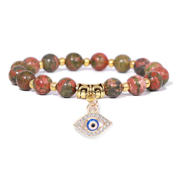 Bracelet pendentif mauvais œil en perles de pierre naturelle Olivenorma