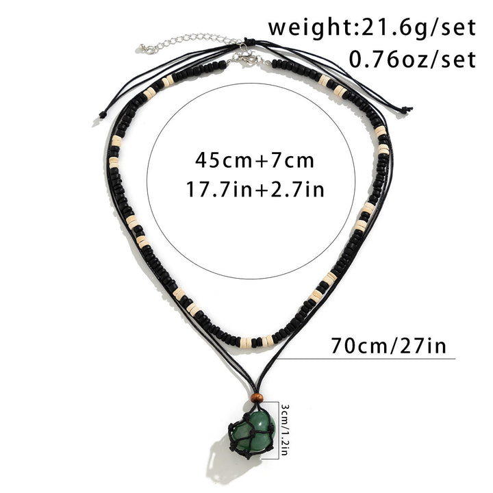 Ensemble de colliers avec pendentif en obsidienne et arbre de vie contre le mauvais œil Olivenorma 