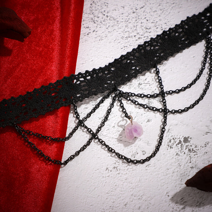 Collier ras du cou gothique en dentelle améthyste Olivenorma pour Halloween