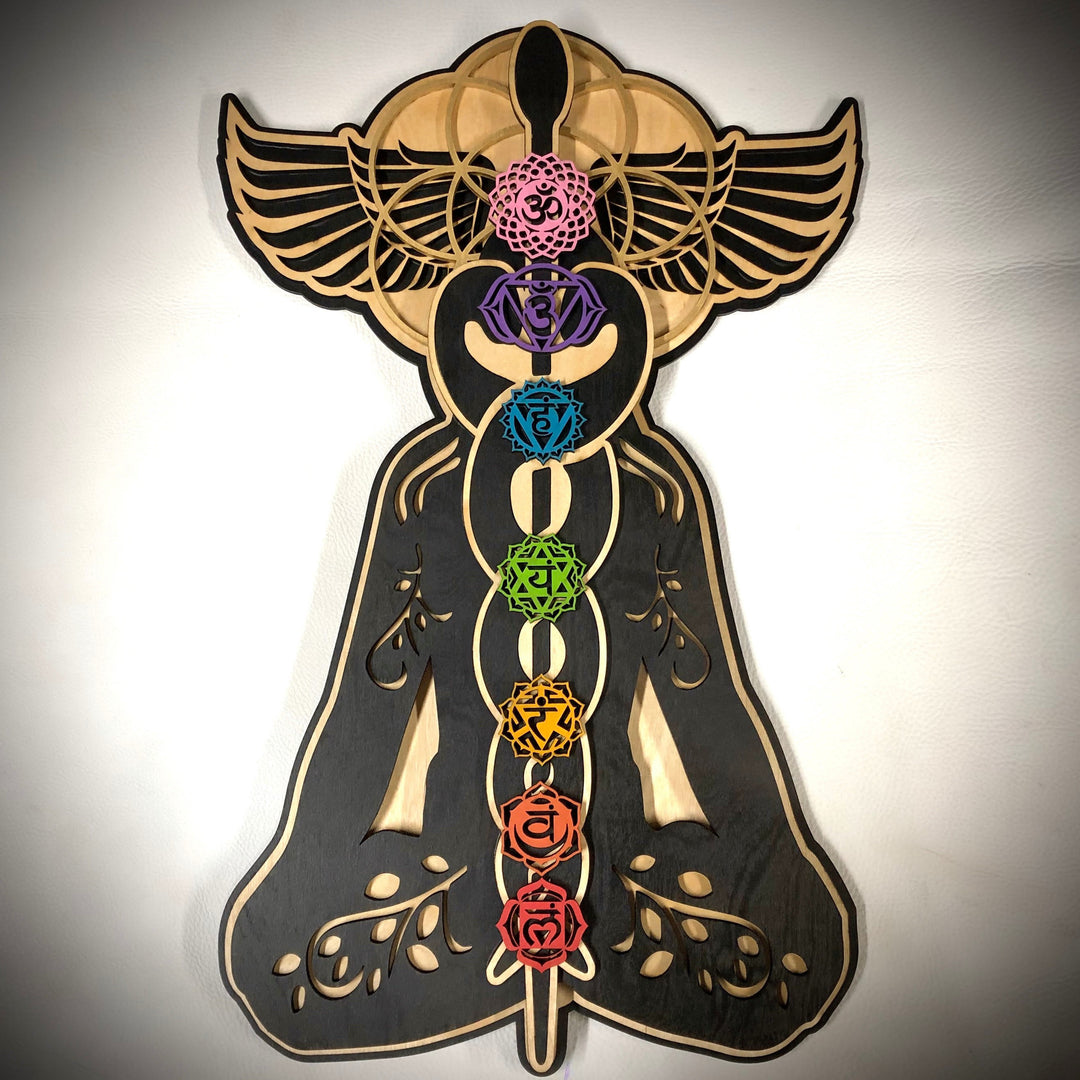 Décoration murale en bois teinté peinte à la main Olivenorma Kundalini Chakra