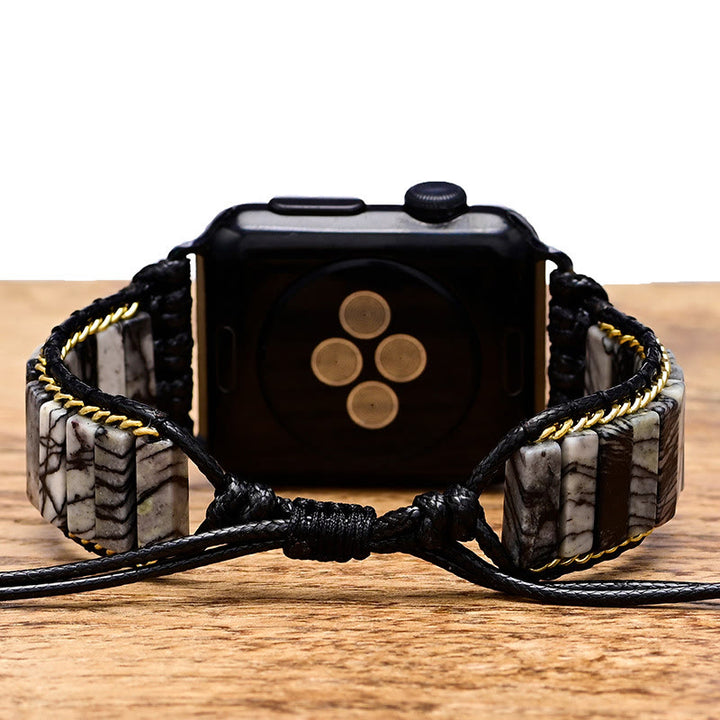 Bracelet enveloppant pour Apple Watch avec perles en jaspe noir Olivenorma 