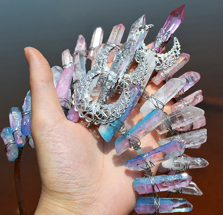 Couronne en quartz titane rose bleu Olivenorma avec pièce maîtresse en cristal 