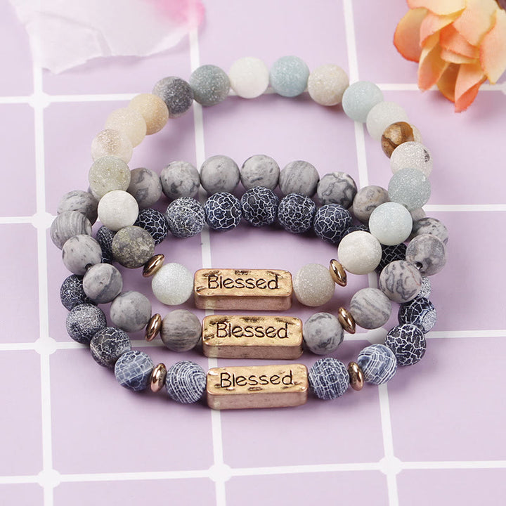 Bracelet gravé béni en pierres précieuses naturelles Olivenorma
