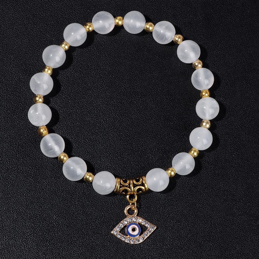 Bracelet pendentif mauvais œil en perles de pierre naturelle Olivenorma