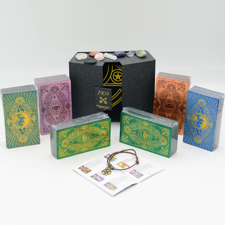 Jeu de cartes de tarot avec nappe en cristal de feuille Olivenorma