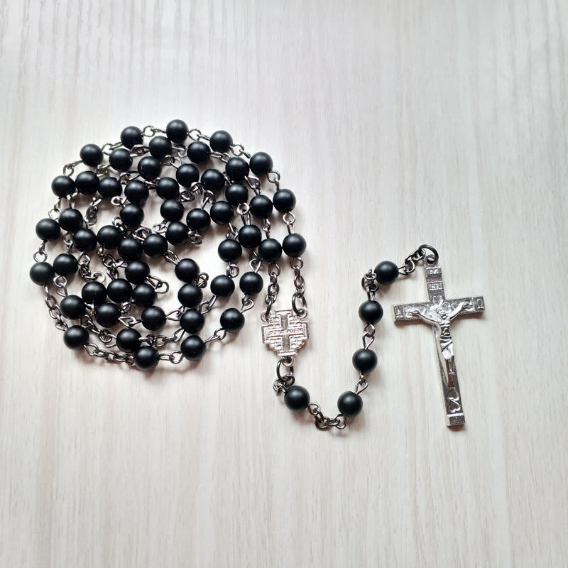 Collier chapelet en onyx noir brossé Olivenorma