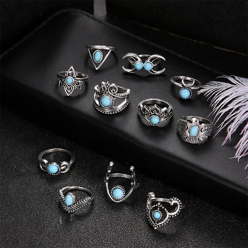 Ensemble de bagues turquoise