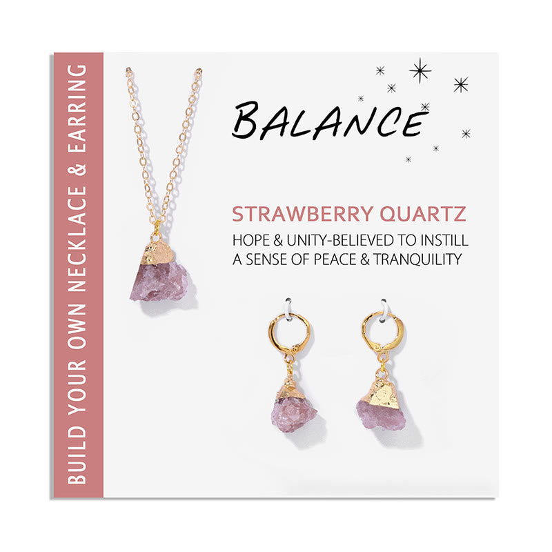Ensemble de boucles d'oreilles et collier avec pendentif en cristal irrégulier naturel Olivenorma
