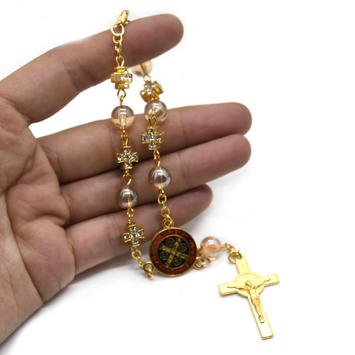 Bracelet chapelet et croix en or avec perles de prière Olivenorma