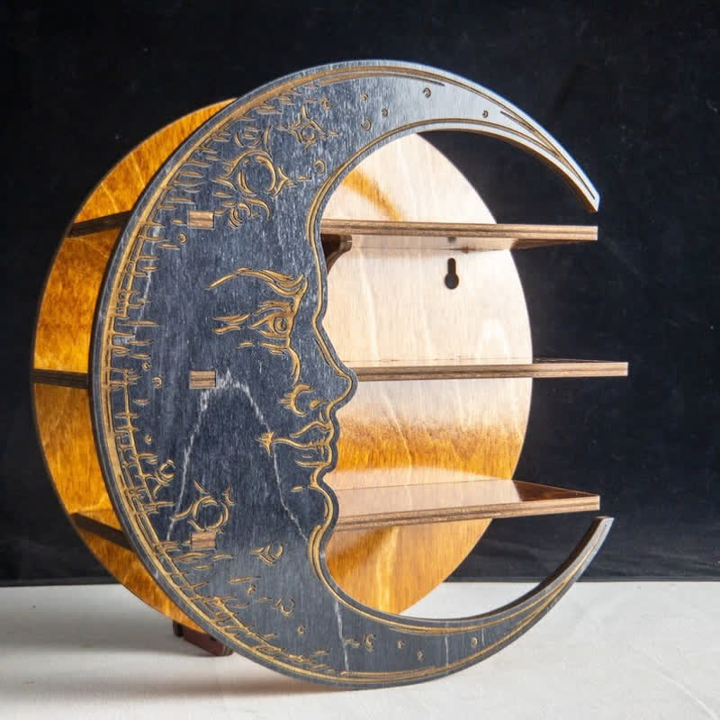 Etagère en cristal en bois avec visage en croissant de lune Olivenorma