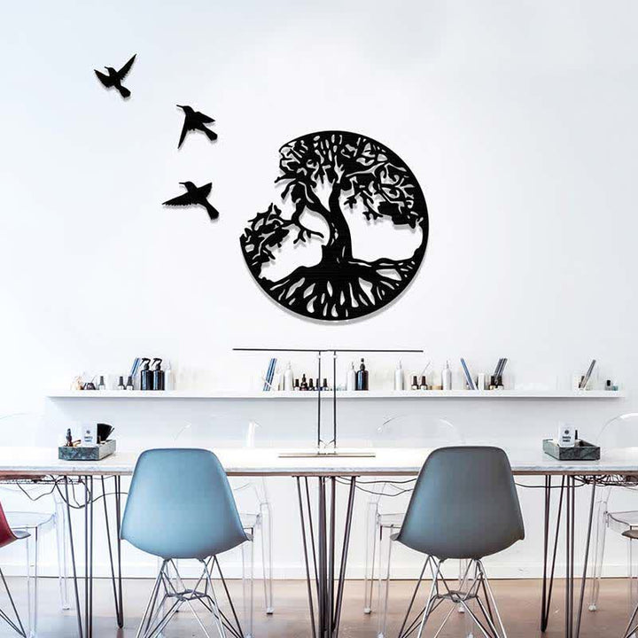 Décoration murale en métal Arbre de vie avec trois oiseaux