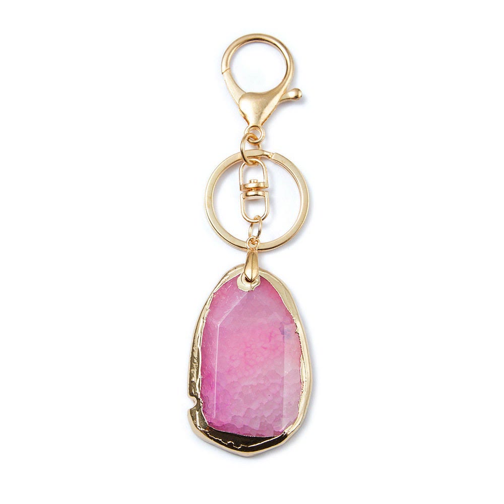 Porte-clés pendentif en pierre précieuse en cristal brut Olivenorma