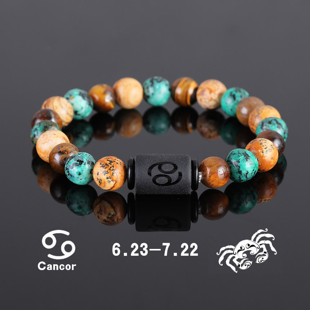 Bracelet pendentif en perles de bronze et œil de tigre avec zodiaque Olivenorma