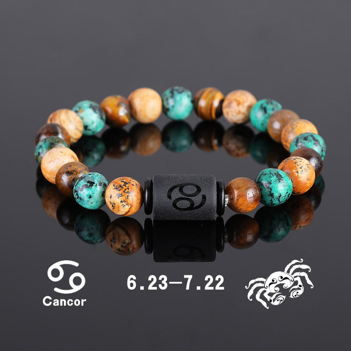 Bracelet pendentif en perles de bronze et œil de tigre avec zodiaque Olivenorma