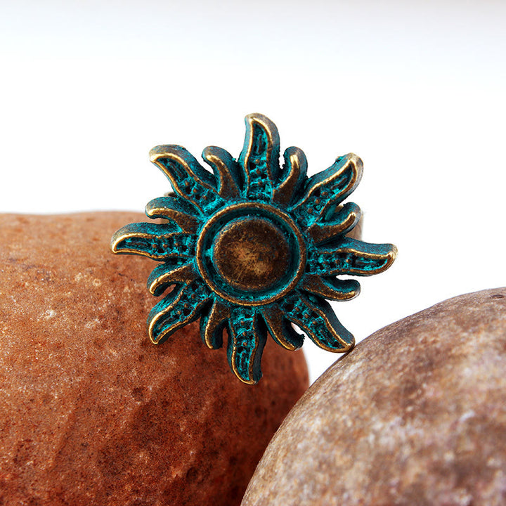 Bague soleil vert foncé en bronze exotique gothique Olivenorma