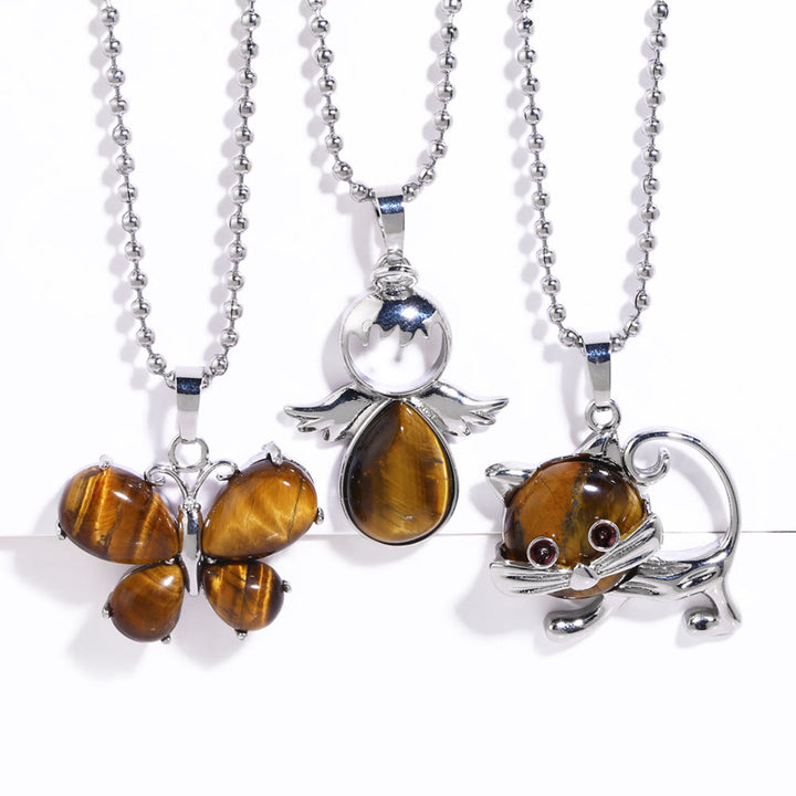 Collier pendentif ailes d'ange chaton papillon œil de tigre Olivenorma 