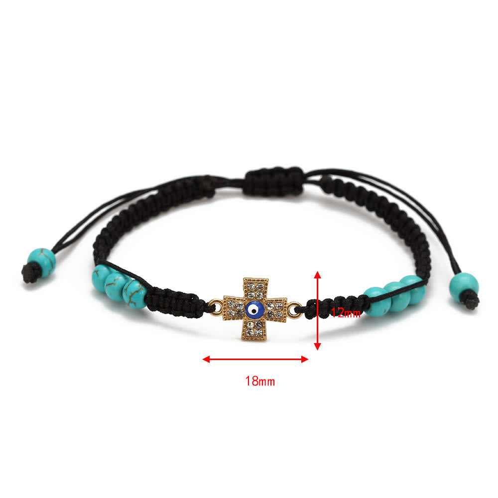 Bracelet tressé ajustable Olivenorma en zircon blanc turquoise contre le mauvais œil
