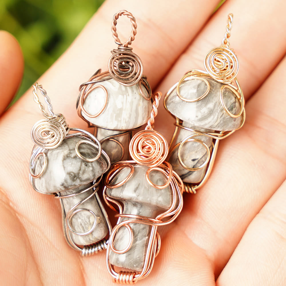 Collier en pierre de guérison naturelle Olivenorma aux champignons