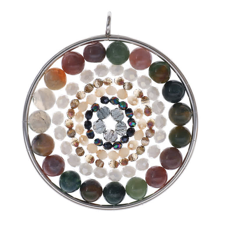 Collier avec pendentif rond en cristal et fleur de datura Olivenorma