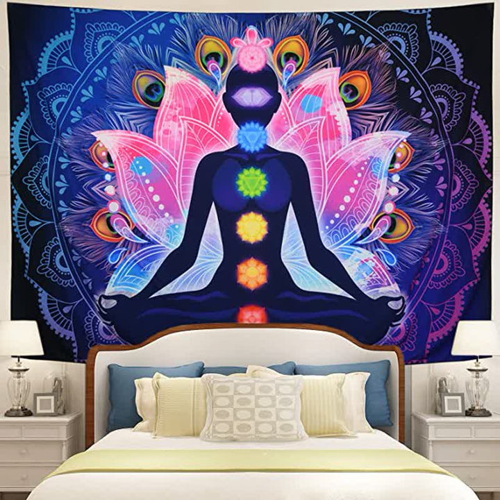 Tapisserie murale Chakra avec lotus
