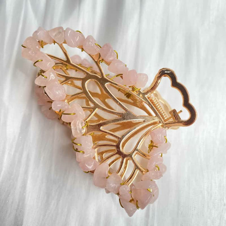 Épingle à cheveux en forme de papillon en améthyste ou quartz rose
