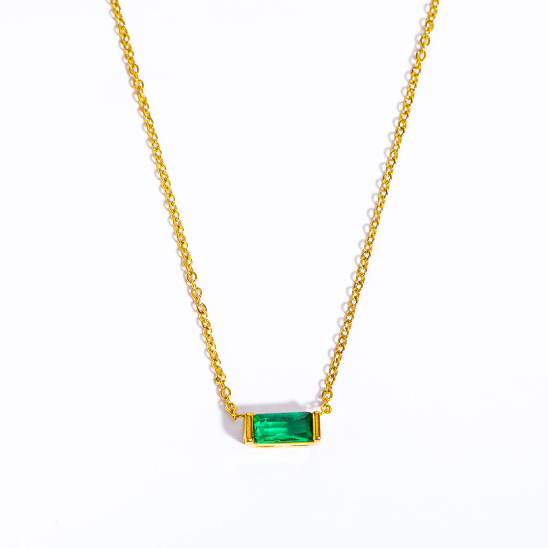Collier pendentif rectangulaire simple en acier inoxydable avec pierre de naissance Olivenorma 
