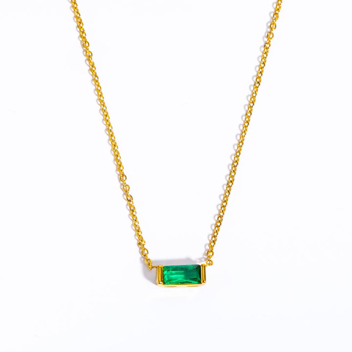Collier pendentif rectangulaire simple en acier inoxydable avec pierre de naissance Olivenorma 
