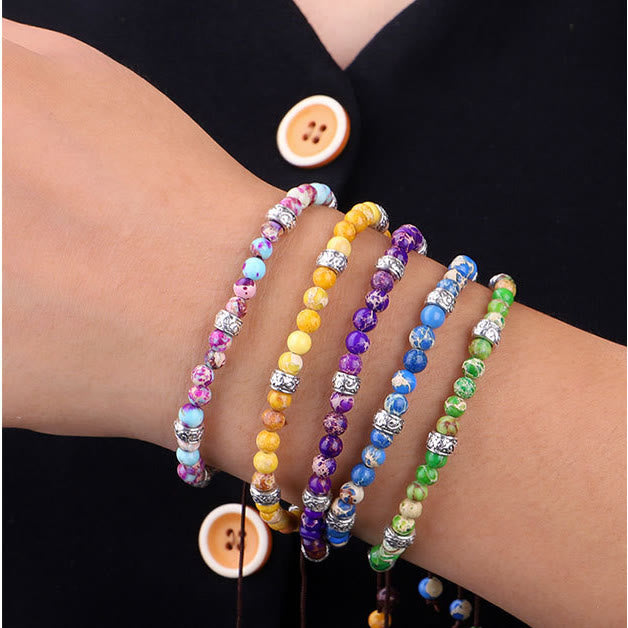 Bracelet tressé en perles de pierre impériale multicolore naturelle Olivenorma 