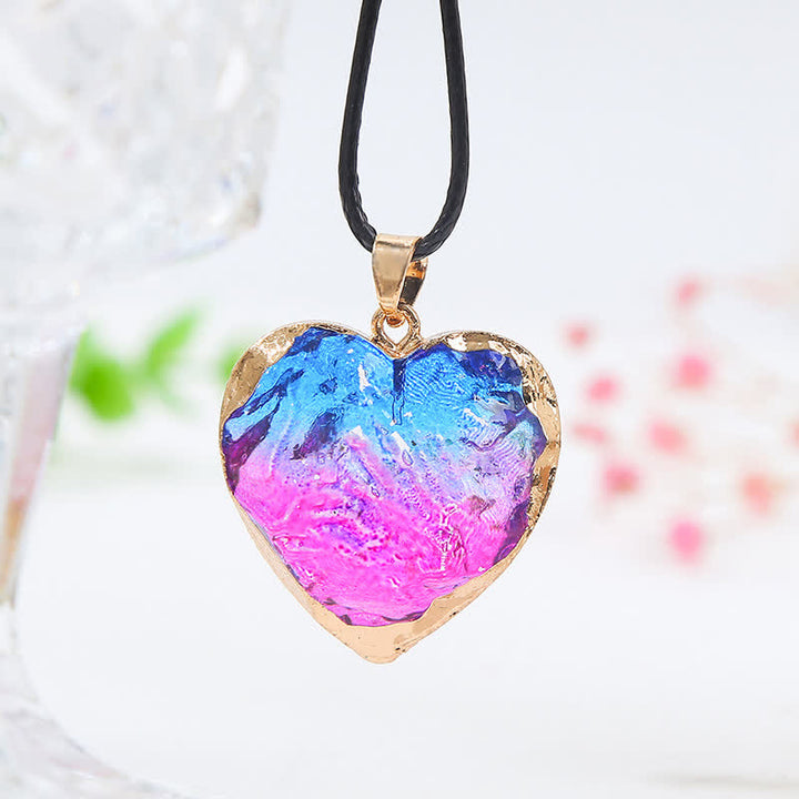 Collier créatif en cristal de fluorite en forme de cœur