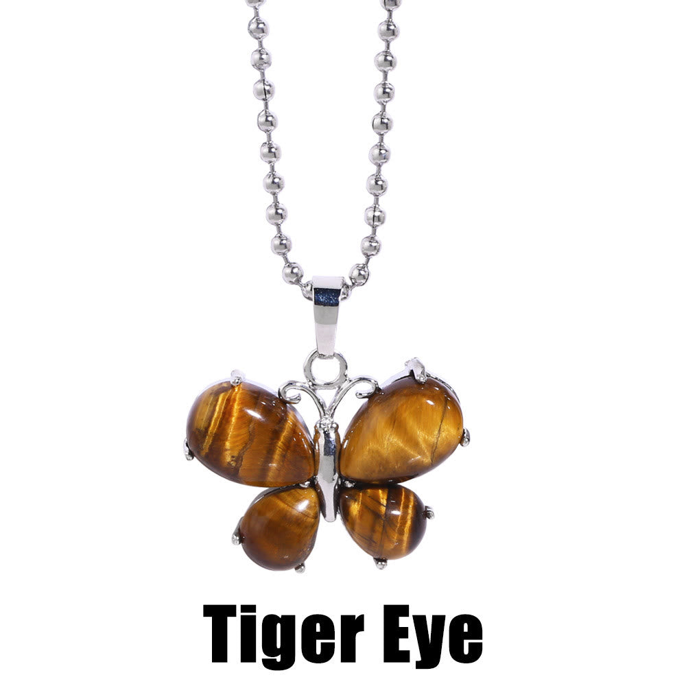 Collier pendentif ailes d'ange chaton papillon œil de tigre Olivenorma 