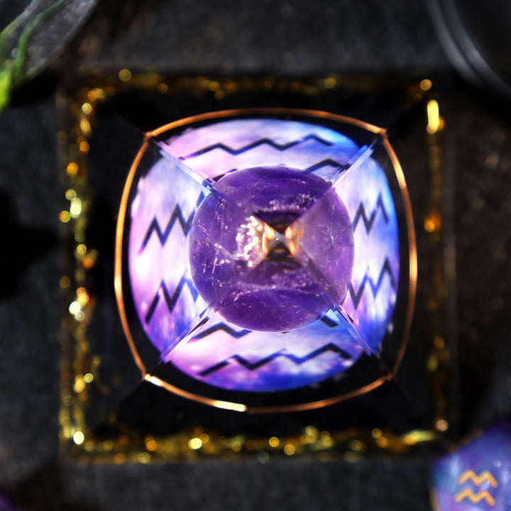 Boule d'améthyste Olivenorma Gravier d'obsidienne Zodiac Verseau Pyramide d'orgone 