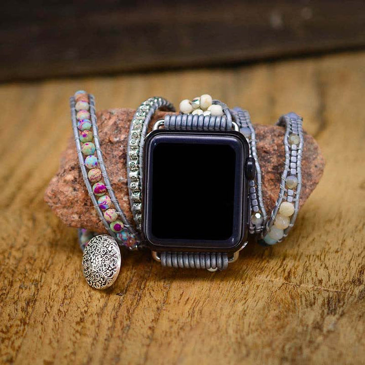 Bracelet enveloppant pour Apple Watch en jaspe naturel et amazonite Olivenorma