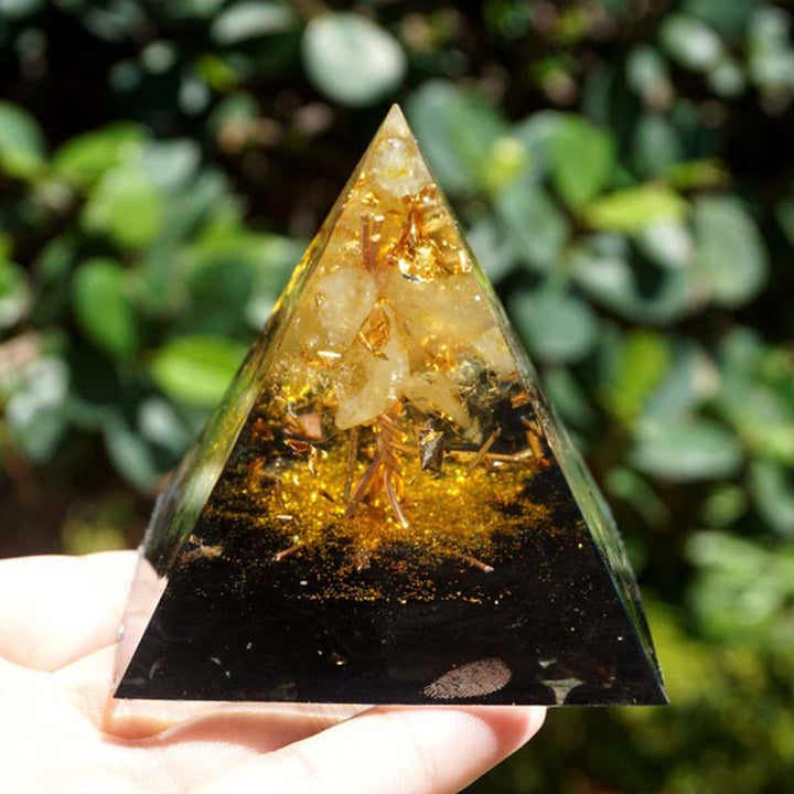 Pyramide d'orgone de l'arbre de vie en obsidienne citrine Olivenorma