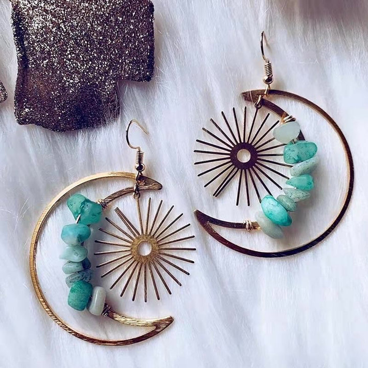 Boucles d'oreilles en cristal naturel avec champignons lune et étoile Olivenorma