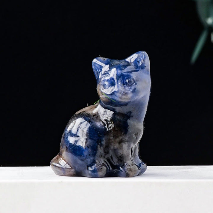 Décoration en pierre précieuse sculptée en forme de chat porte-bonheur en cristal naturel Olivenorma - Sodalite - image 27