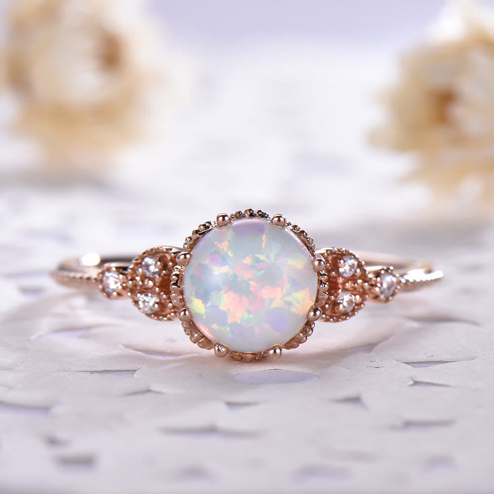 Olivenorma ronde en pierre de lune et opale blanche avec zircon