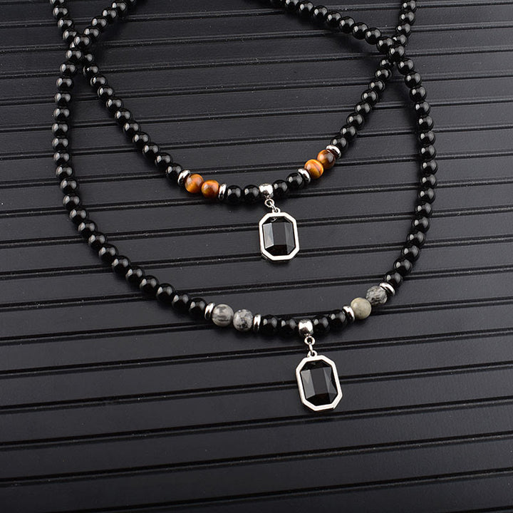 Collier en acier titane et perles d'obsidienne œil de tigre Olivenorma pour homme 