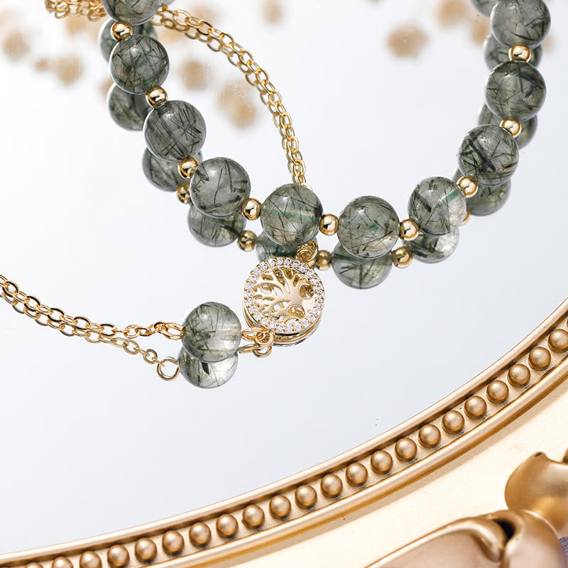 Ensemble de bracelets Arbre de vie en quartz rutile vert fraise Olivenorma