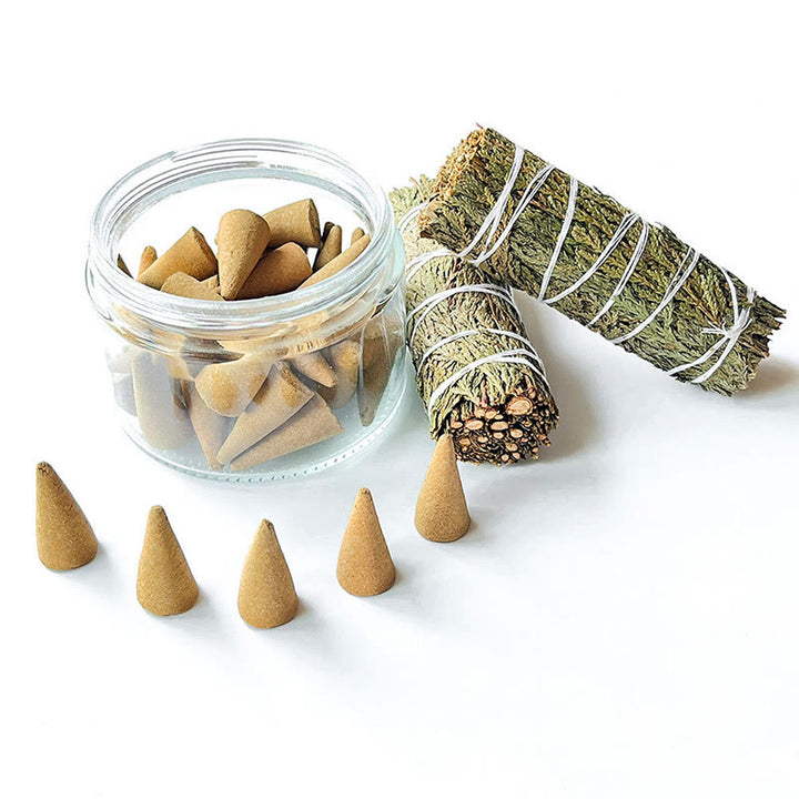 Cônes d'encens à la sauge pour méditation et purification par les cristaux d'aromathérapie Olivenorma 