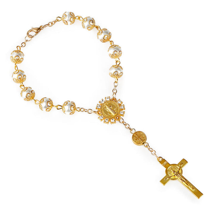 Bracelet chapelet en verre avec dentelle chrétienne Olivenorma