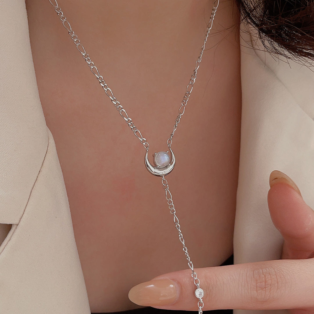 Collier pendentif longue chaîne en pierre de lune Olivenorma