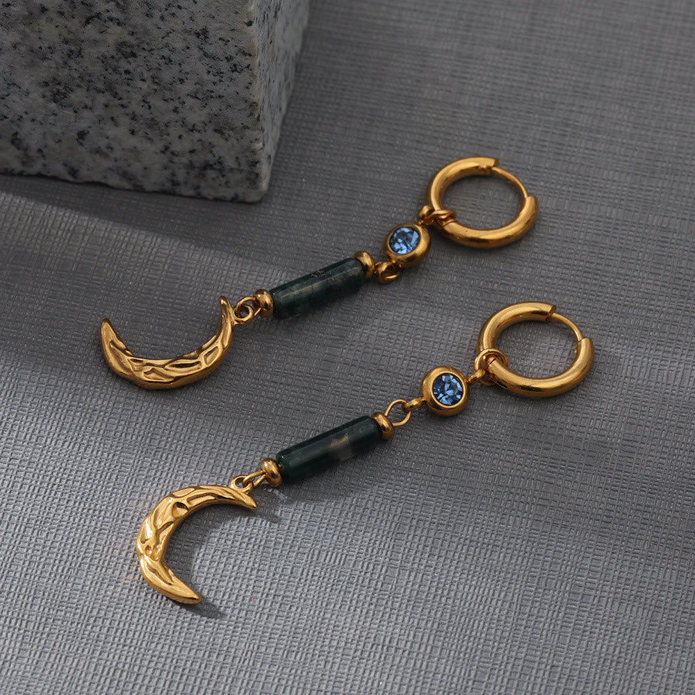 Boucles d'oreilles pendantes en agate mousse et lune Olivenorma 